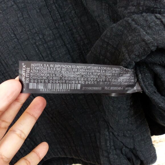 ZARA Romper Women XS Black Textured Crinkle Gauze Cotton Collared Button Up - Picture 11 of 12